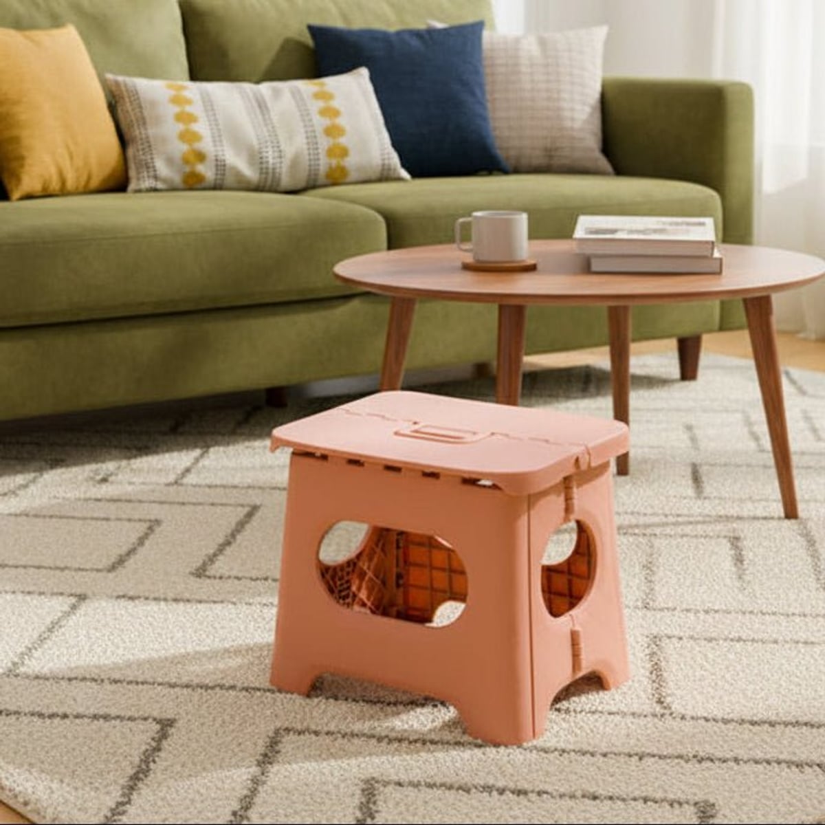 folding step stool with carry handle in pink