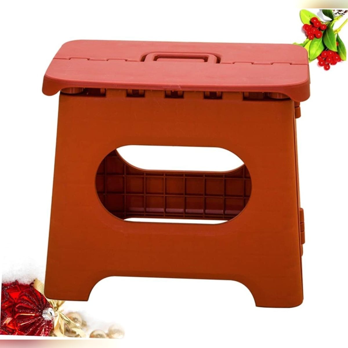 folding step stool with carry handle in dark orange
