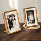 freestanding photo frame with gold corner detail