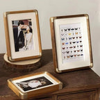 freestanding photo frame with gold corner detail