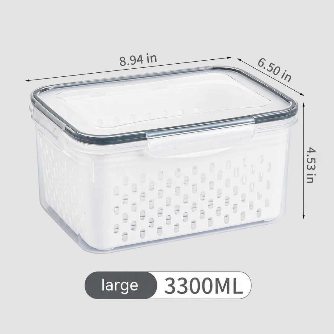 fridge storage containers with drain baskets
