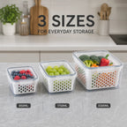 fridge storage containers with drain baskets