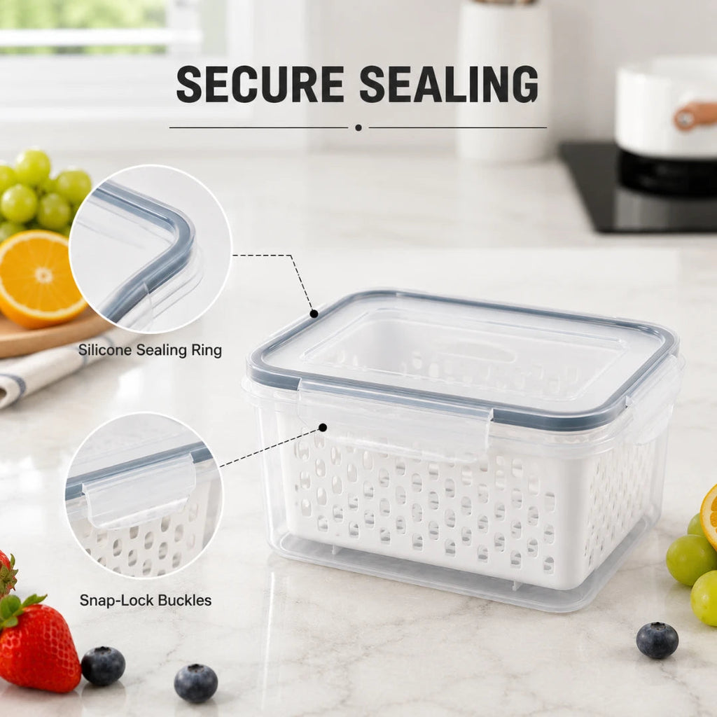 fridge storage containers with drain baskets