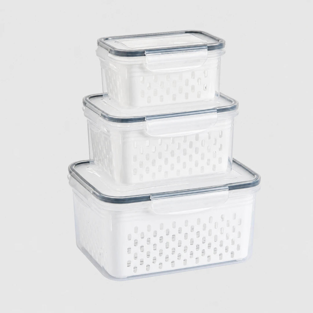 fridge storage containers with drain baskets