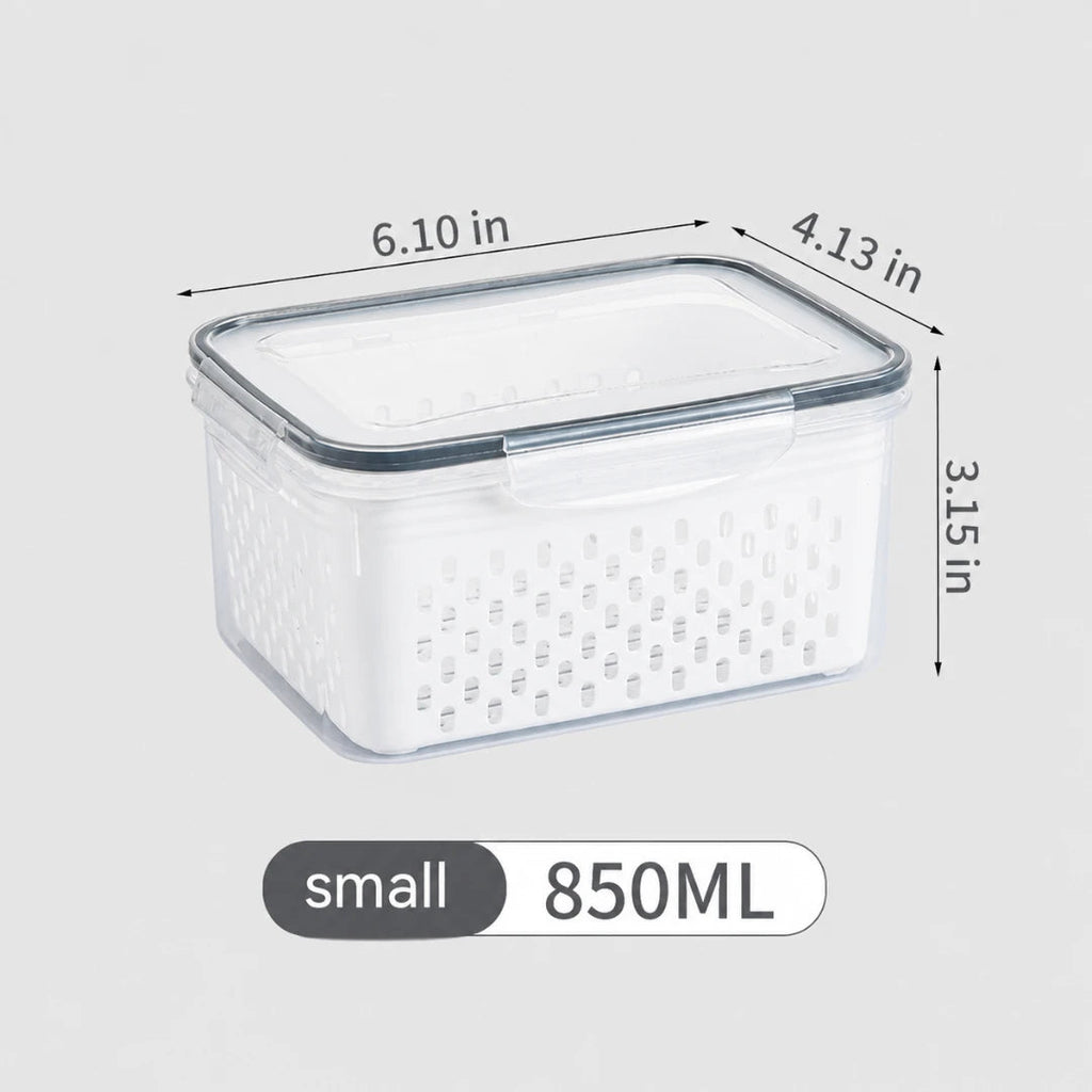 fridge storage containers with drain baskets