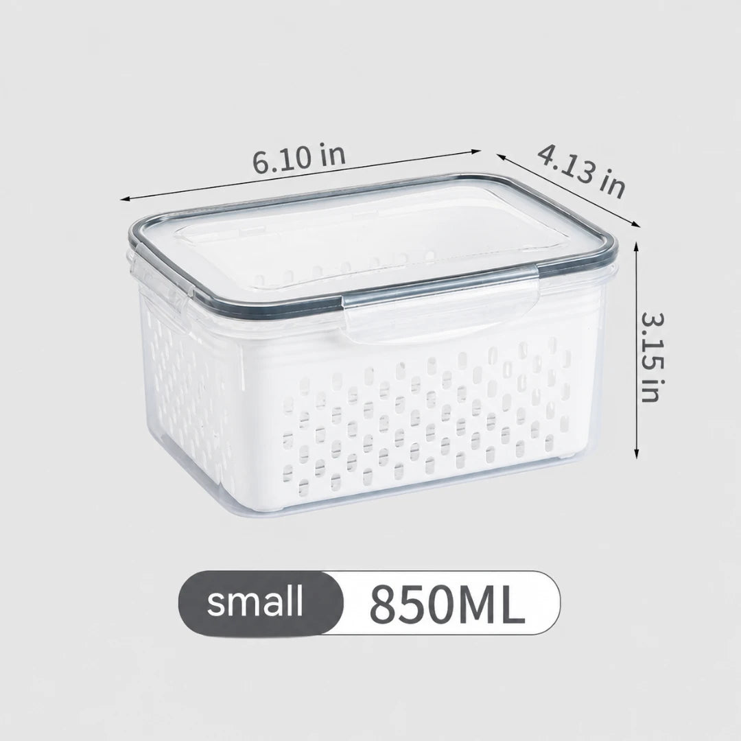 fridge storage containers with drain baskets