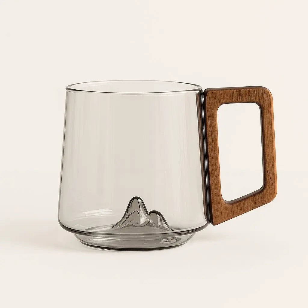 glass mug with wooden handle