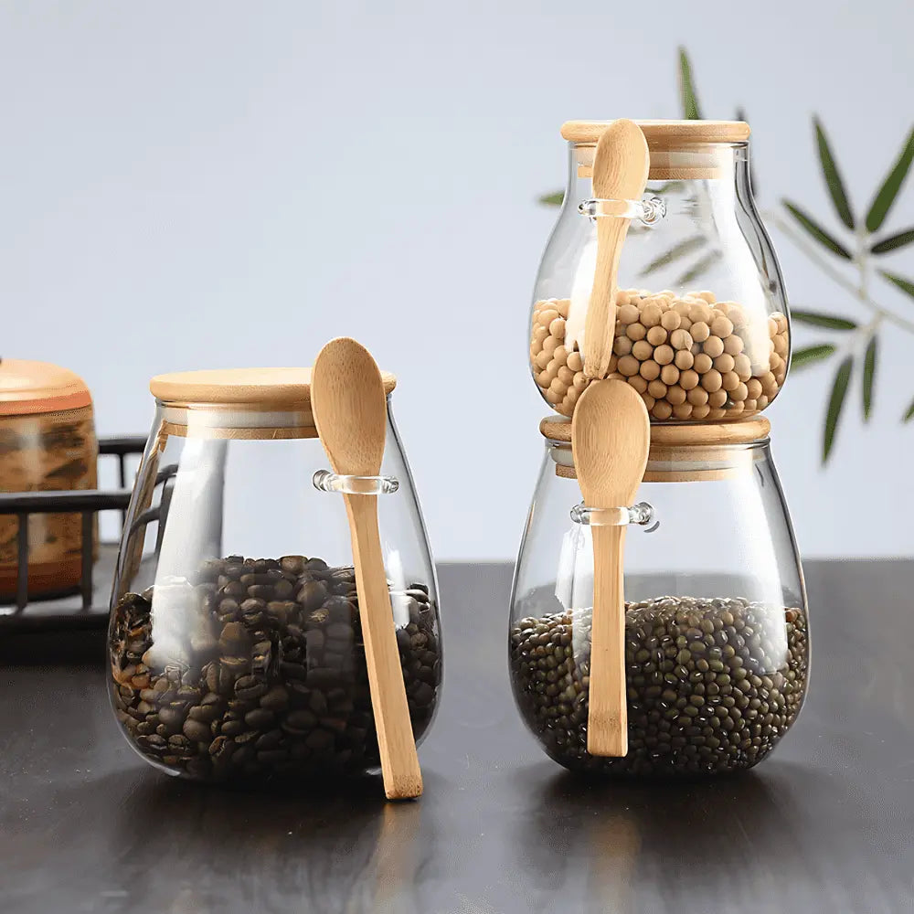 glass storage jar with spoon