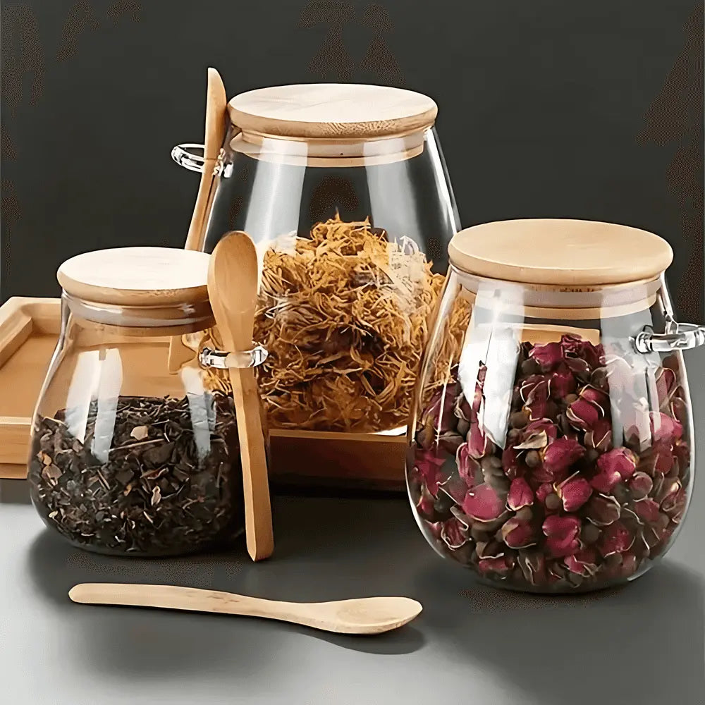 glass storage jar with spoon