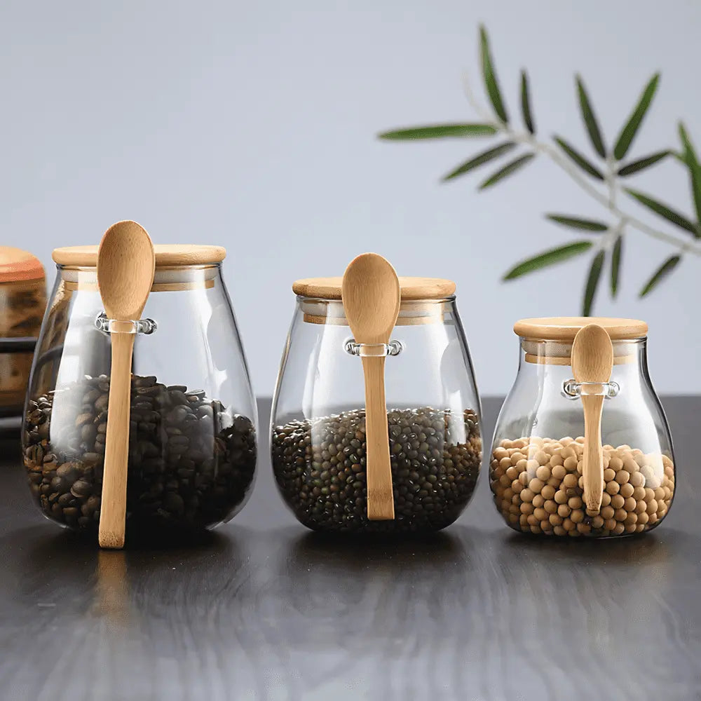 glass storage jar with spoon
