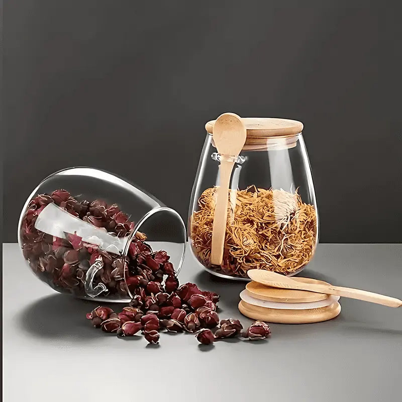 glass storage jar with spoon