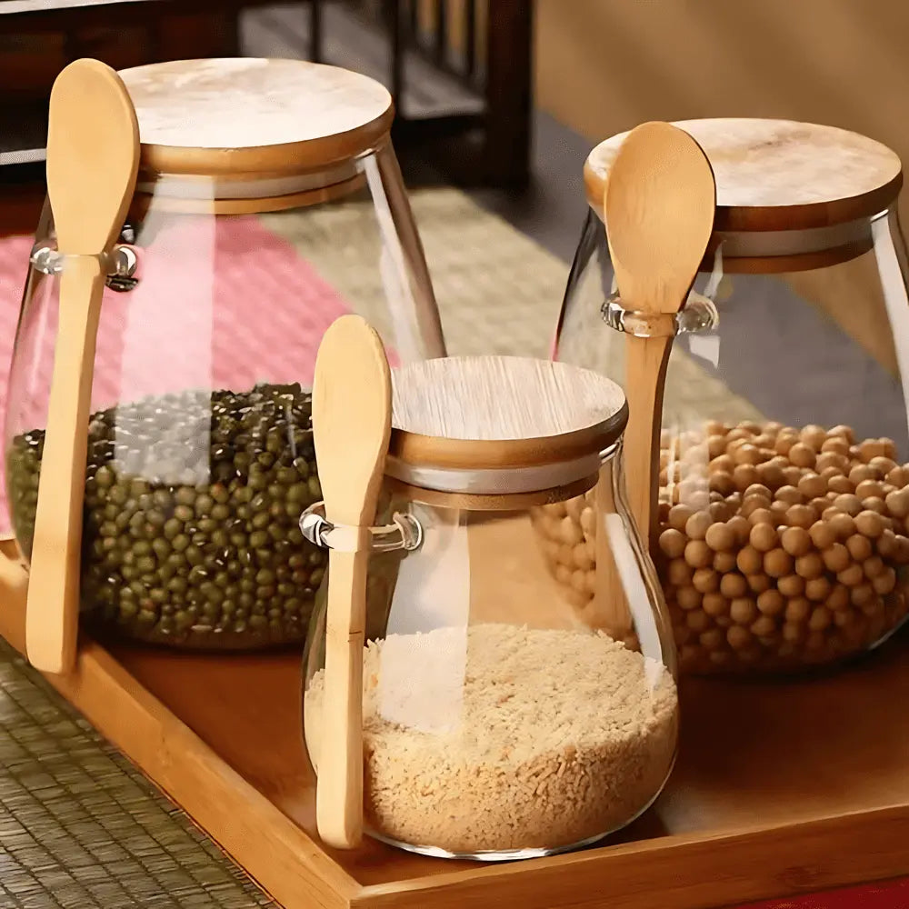 glass storage jar with spoon