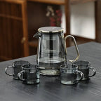 glass teapot with infuser and 4 cups in gold