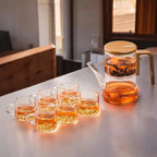 glass teapot with infuser and wooden handle