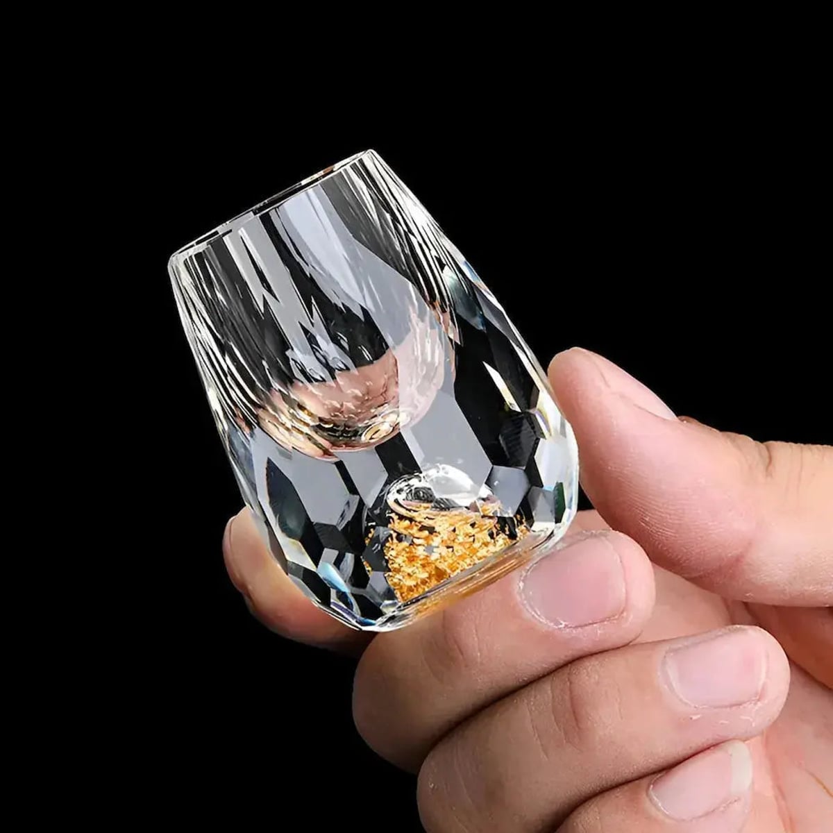 gold flake faceted whisky glasses