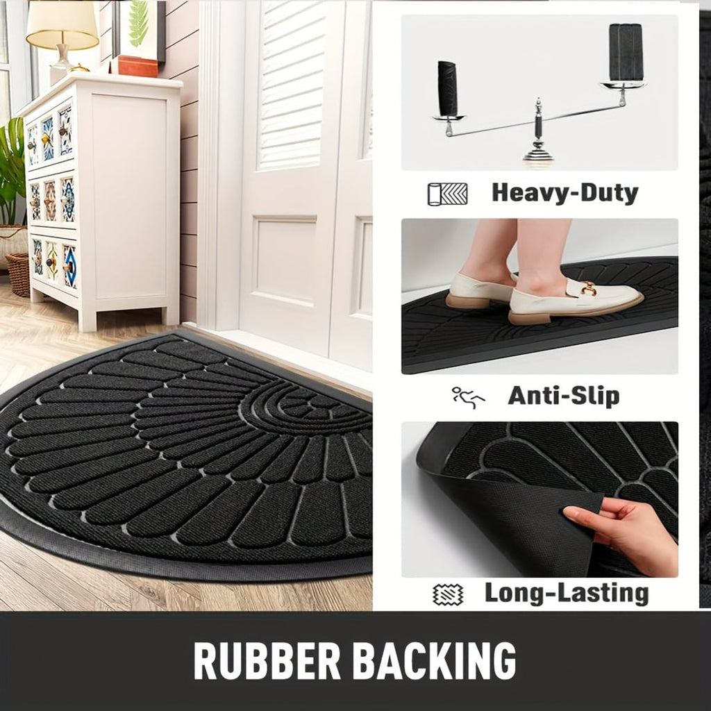 half round non-slip door mat in black