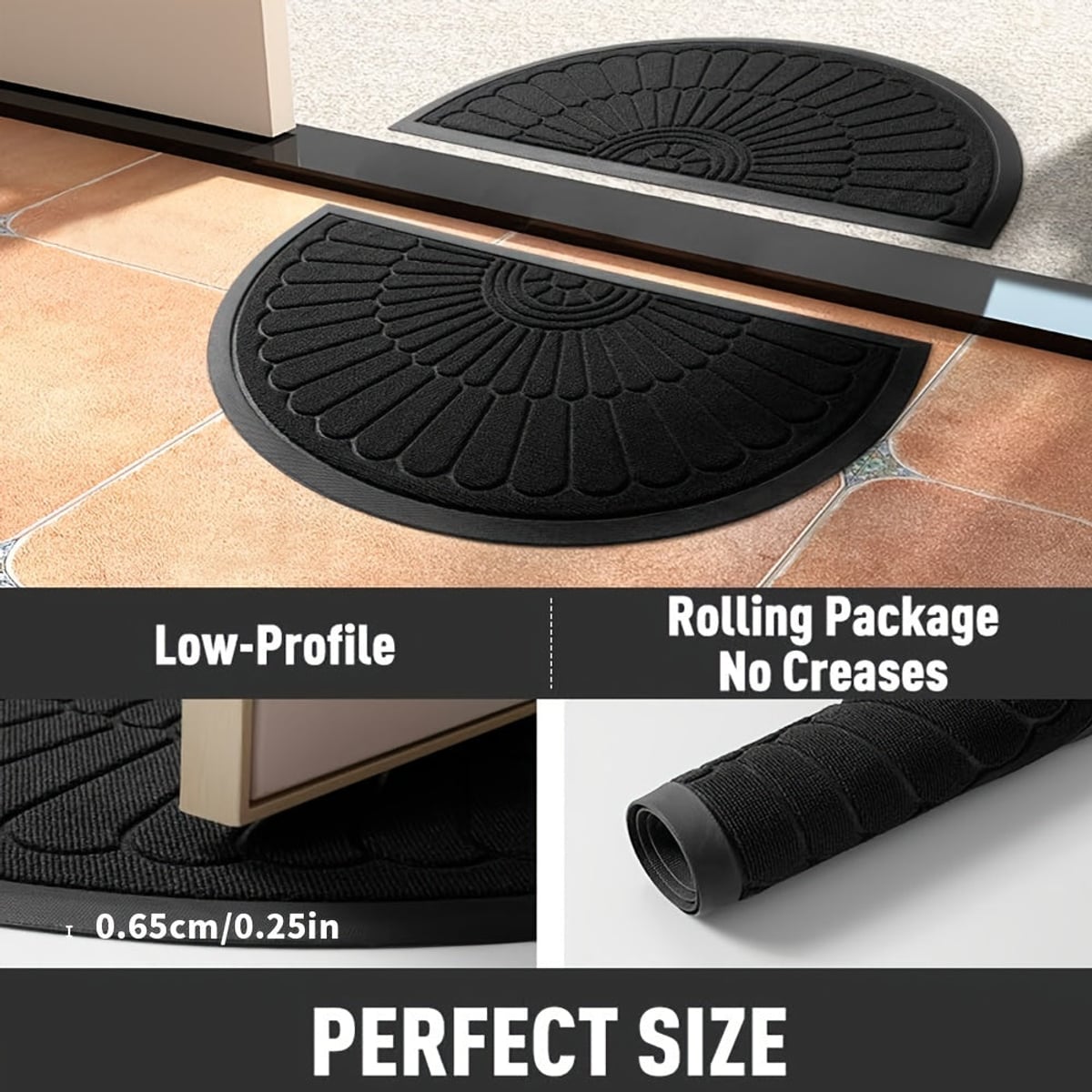 half round non-slip door mat in black