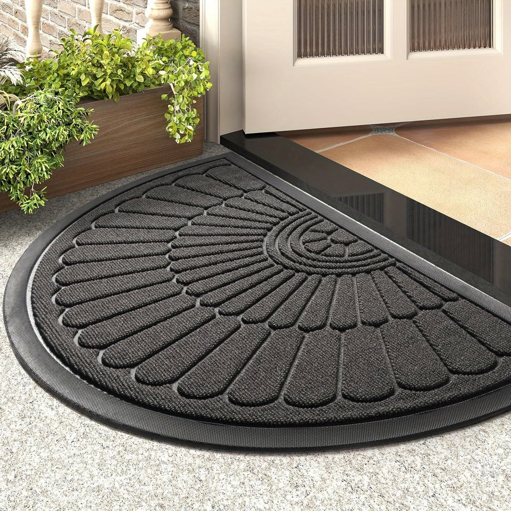 half round non-slip door mat in gray