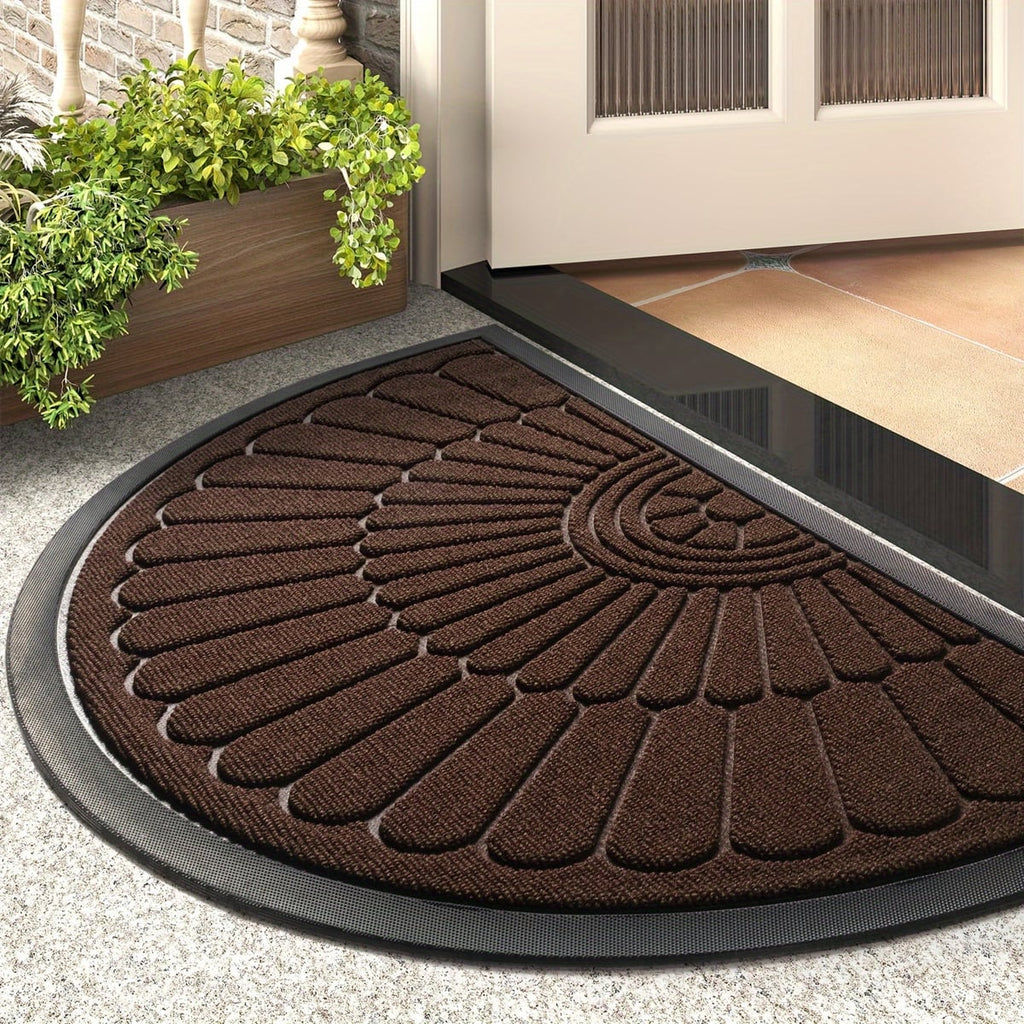 half round non-slip door mat in brown