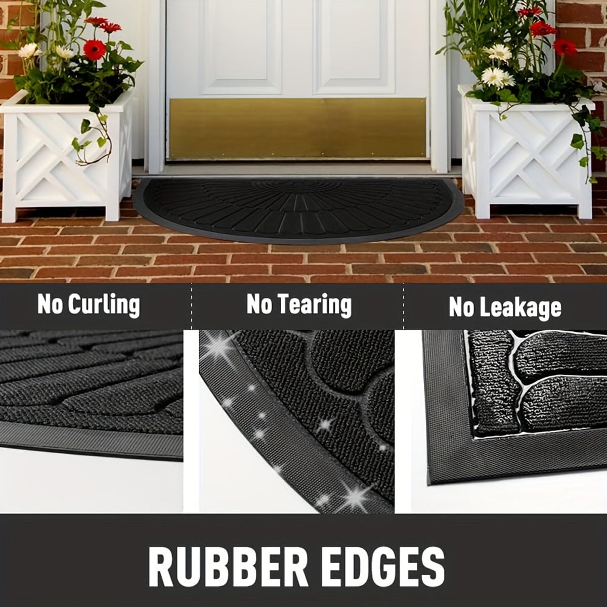 half round non-slip door mat in black