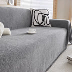 herringbone sofa cover with tassels in grey