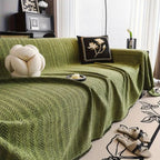 herringbone tassel sofa cover in green