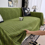 herringbone tassel sofa cover in green