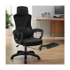 high-back mesh office chair with footrest and headrest in black