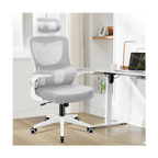 high-back mesh office chair with footrest and headrest in black