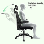 high-back mesh office chair with footrest and headrest in black