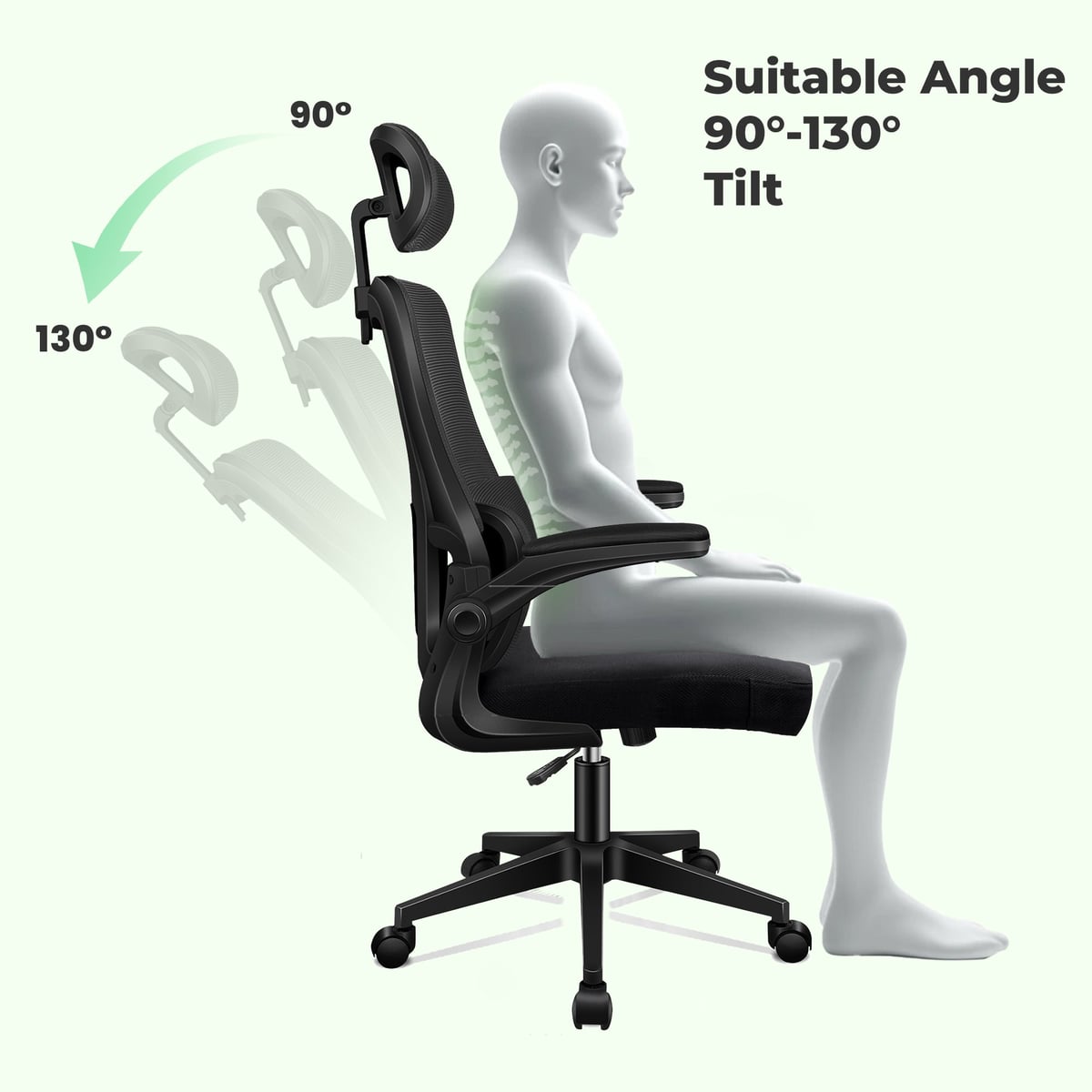 high-back mesh office chair with footrest and headrest in black