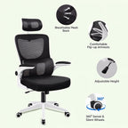 high-back mesh office chair with footrest and headrest in black & white