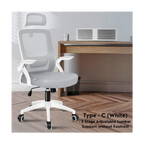 high-back mesh office chair with footrest and headrest in white