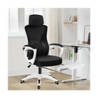 high-back mesh office chair with footrest and headrest in black & white