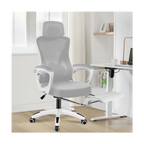 high-back mesh office chair with footrest and headrest in white