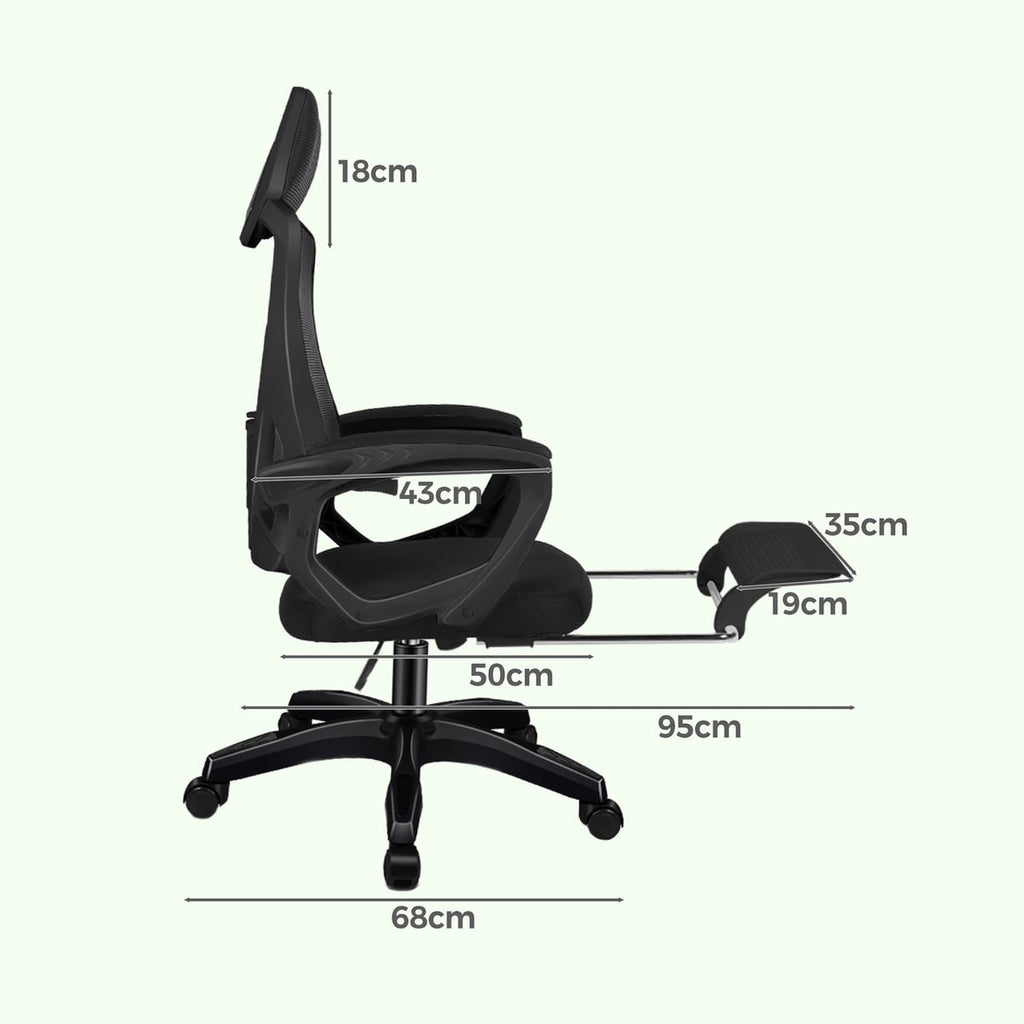 high-back mesh office chair with footrest and headrest in black