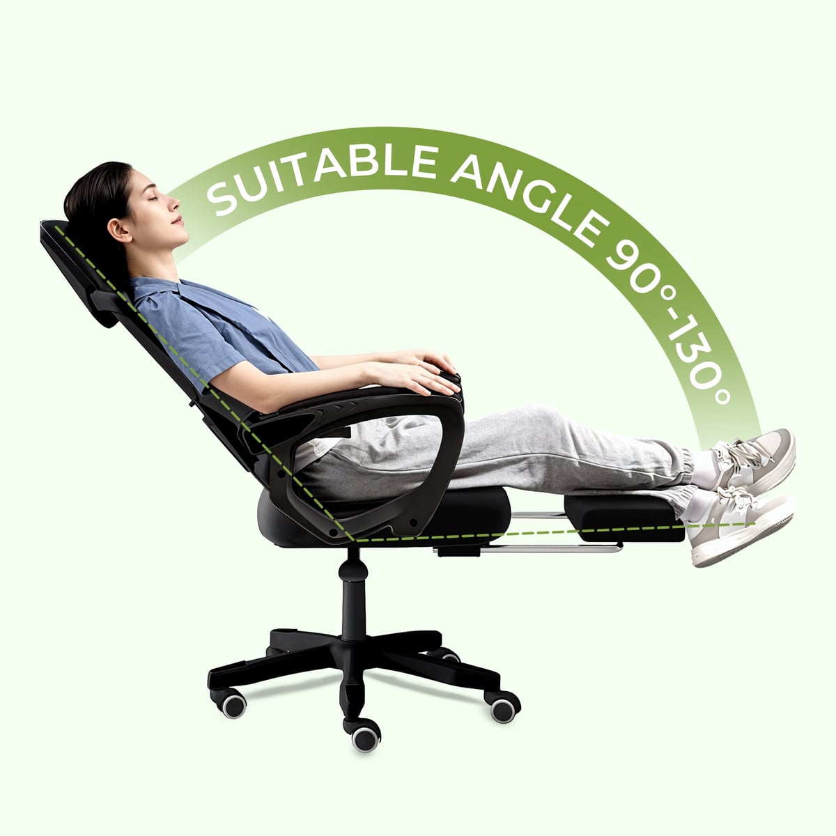 high-back mesh office chair with footrest and headrest in black