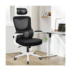 high-back mesh office chair with footrest and headrest in black & white