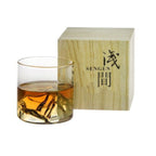 japanese mountain whisky glass with wooden gift box in transparent