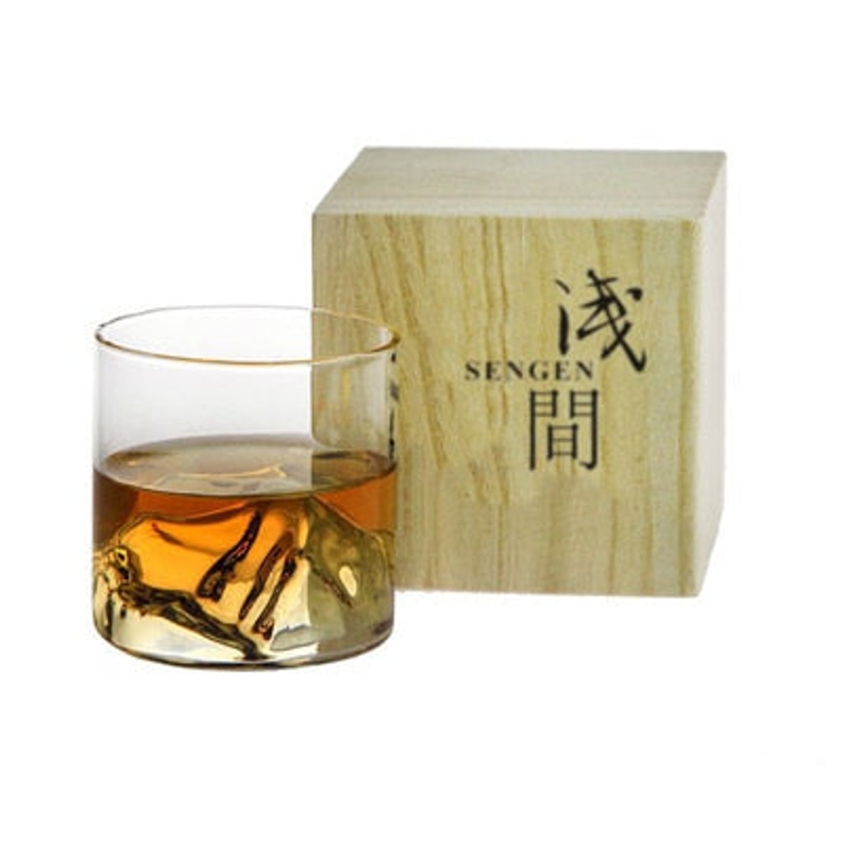 japanese mountain whisky glass with wooden gift box in transparent