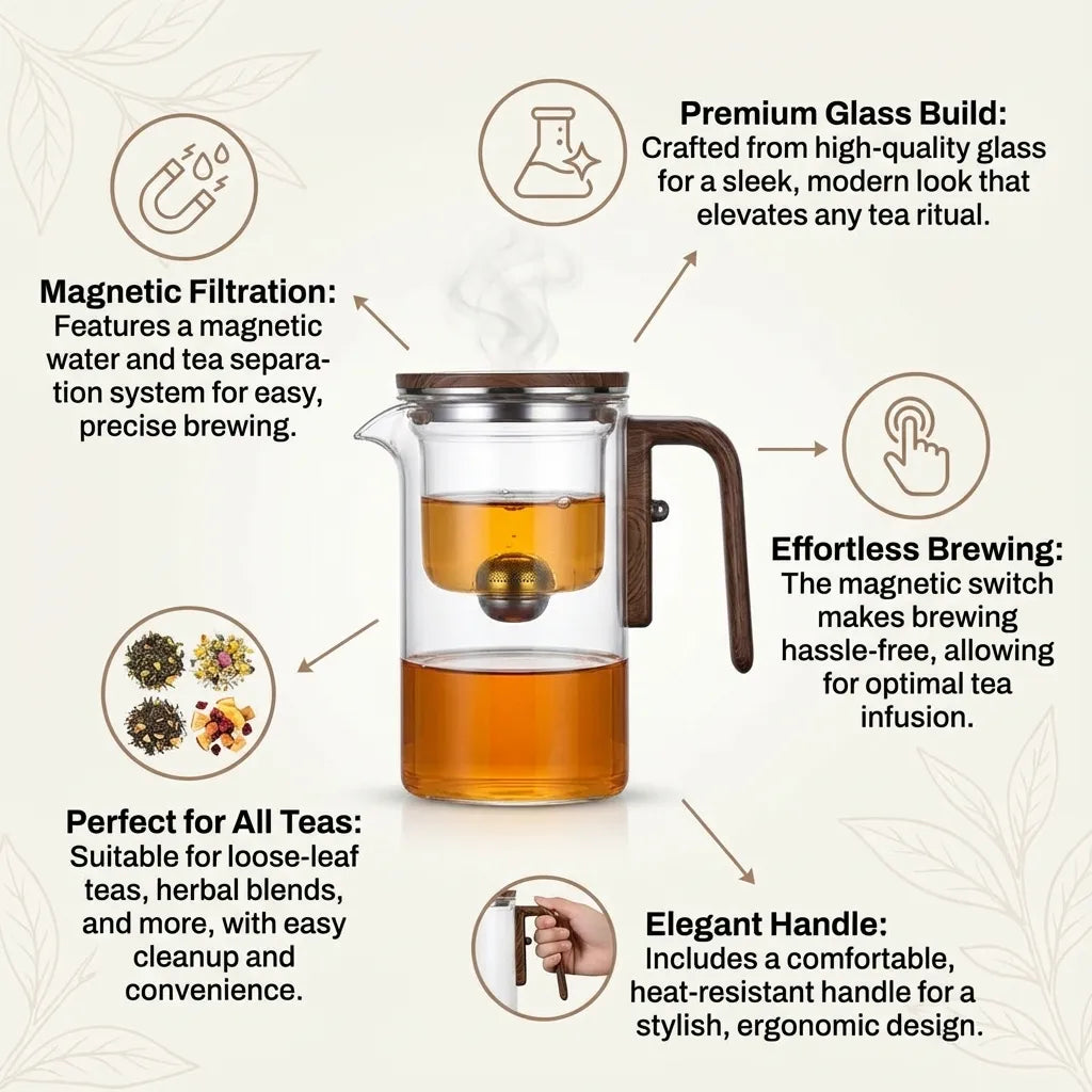 magnetic infuser teapot with loose leaf strainer