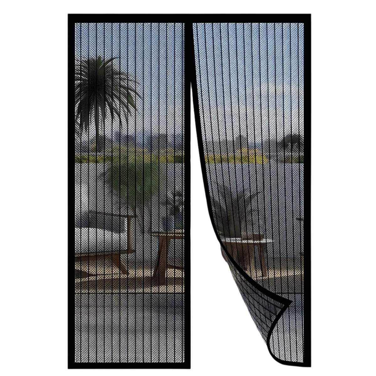 magnetic self-closing fly screen door curtain in black