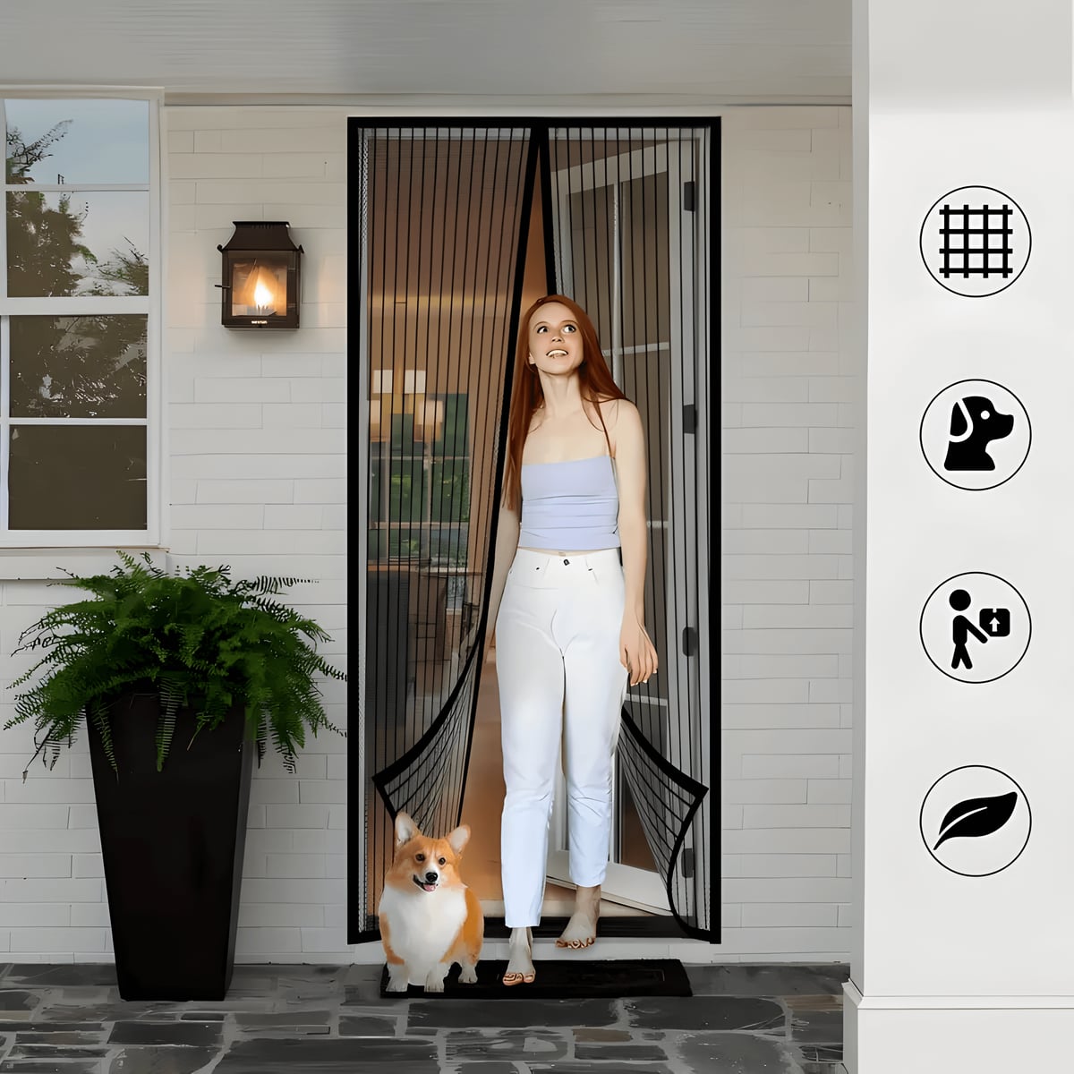 magnetic self-closing fly screen door curtain in black