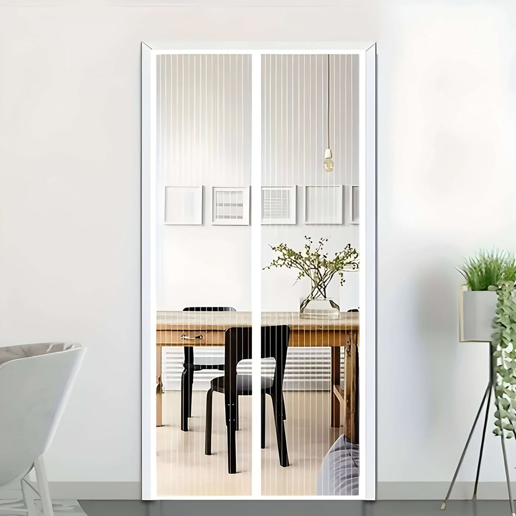 magnetic self-closing fly screen door curtain in white