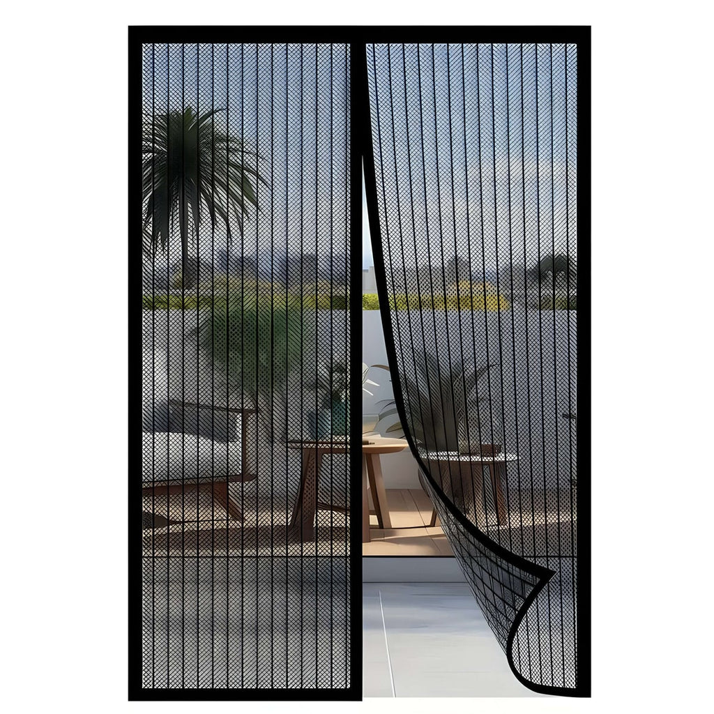 magnetic self-closing fly screen door curtain in black