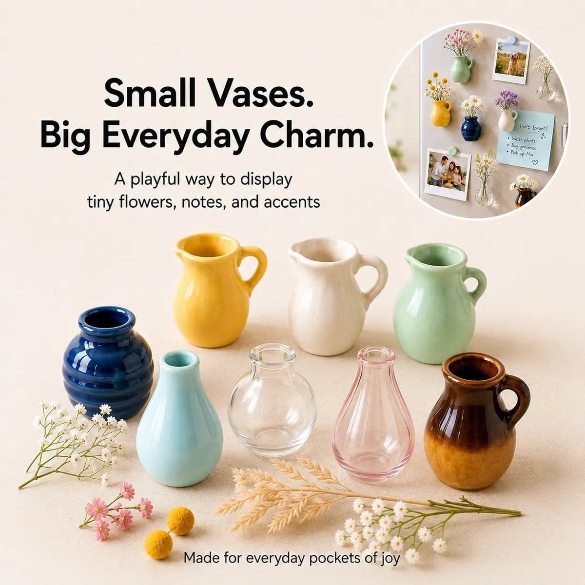 mini vase fridge magnets