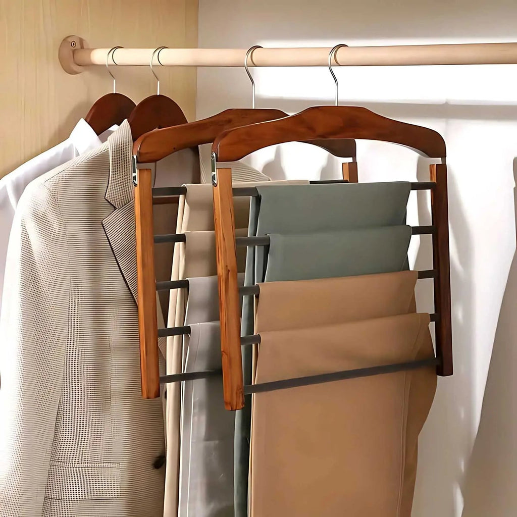 multi-tier trouser hanger in walnut