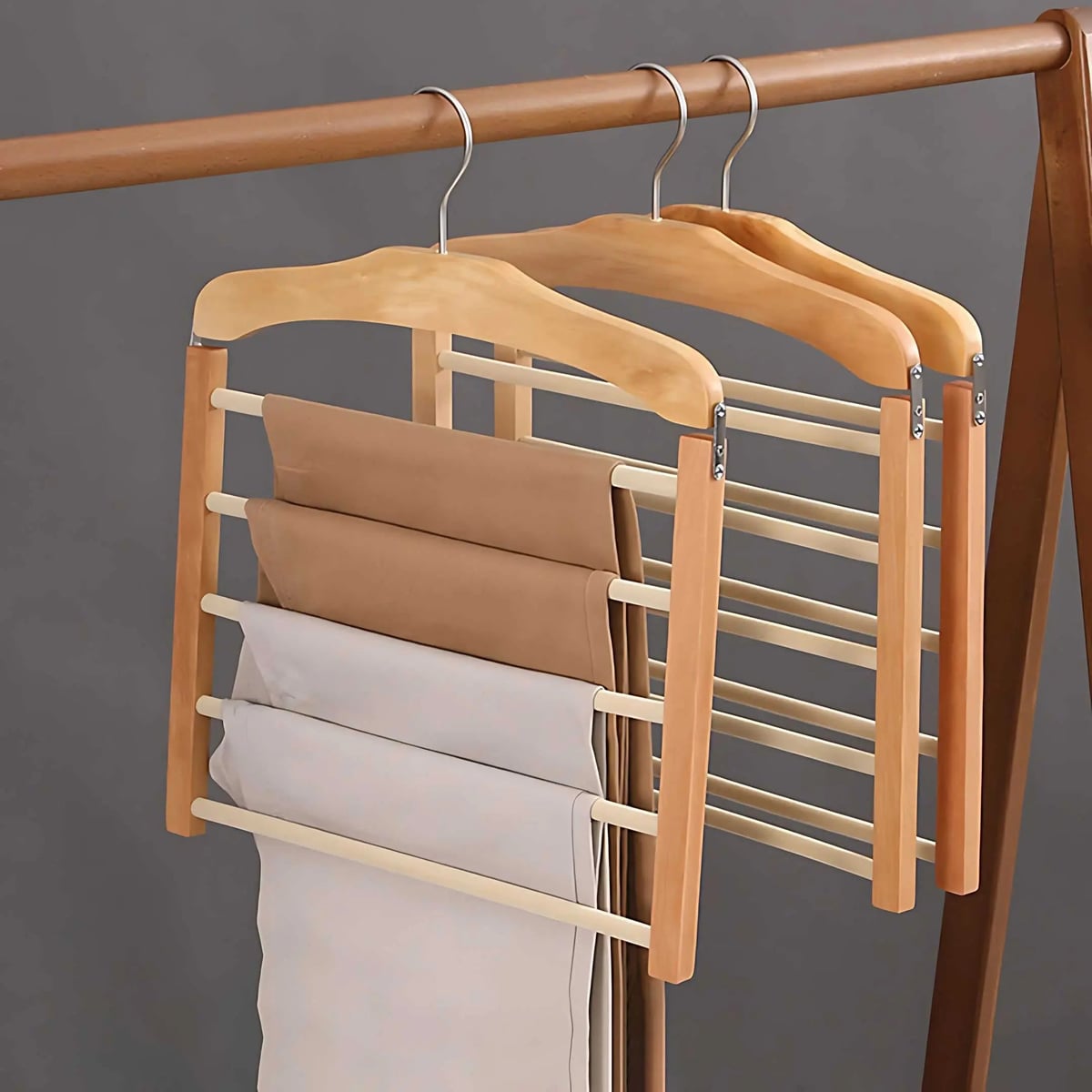 multi-tier trouser hanger in cedar