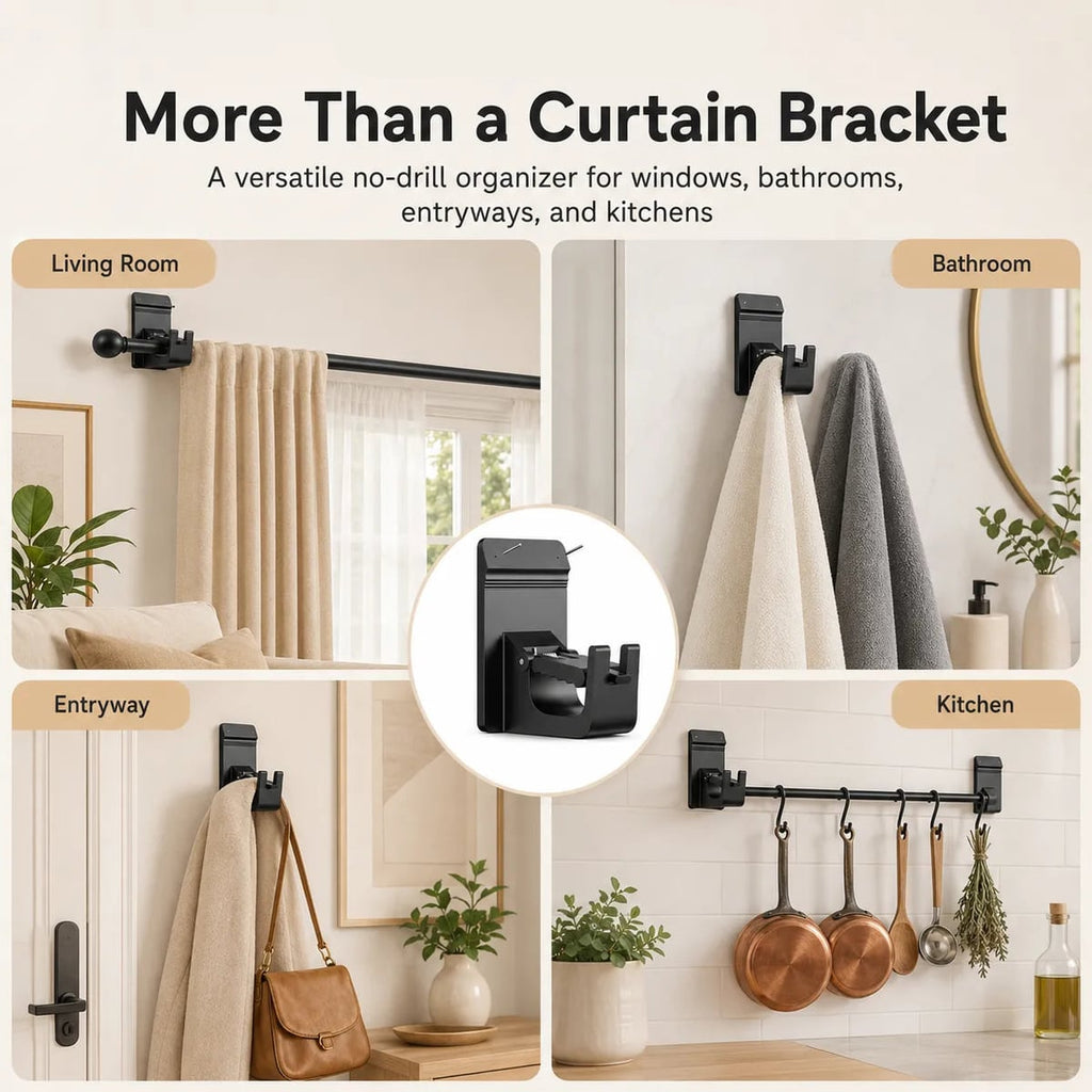 no-drill curtain rod brackets in black