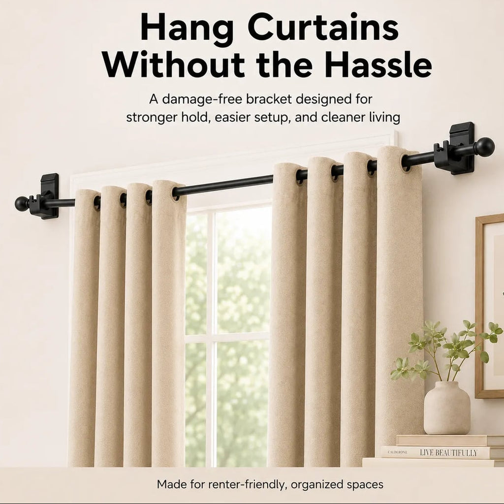 no-drill curtain rod brackets in black